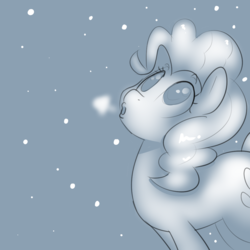 Size: 1000x1000 | Tagged: safe, artist:khorme, pinkie pie, earth pony, pony, g4, breath, female, looking up, mare, monochrome, open mouth, snow, snowfall, solo, standing, three quarter view