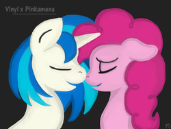 Size: 1024x768 | Tagged: safe, artist:pinkamenascratch, dj pon-3, pinkie pie, vinyl scratch, pony, g4, duo, female, lesbian, shipping, vinylpie