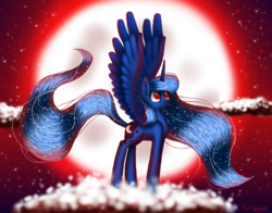 Size: 2800x2200 | Tagged: safe, artist:wingsterwin, princess luna, g4, cloud, female, high res, moon, solo, spread wings