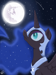 Size: 1936x2592 | Tagged: safe, artist:rainbowhologram, nightmare moon, g4, alternate timeline, female, mare in the moon, moon, nightmare takeover timeline, shooting star, solo