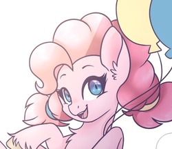 Size: 537x463 | Tagged: safe, artist:hawthornss, pinkie pie, g4, balloon, blushing, colored, drawing, eye reflection, female, looking at you, shiny eyes, sitting, solo, starry eyes, unshorn fetlocks