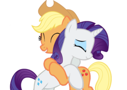 Size: 1024x726 | Tagged: safe, artist:rozyfly10, applejack, rarity, g4, eyes closed, female, hug, lesbian, ship:rarijack, shipping