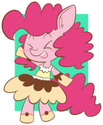 Size: 528x640 | Tagged: safe, artist:typhwosion, pinkie pie, semi-anthro, g4, :d, ><, blush sticker, blushing, clothes, dress, eyes closed, female, open mouth, open smile, simple background, smiling, solo, transparent background