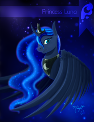 Size: 1280x1657 | Tagged: safe, artist:midnightsix3, artist:parclytaxel, princess luna, g4, curved horn, cutie mark, female, horn, solo