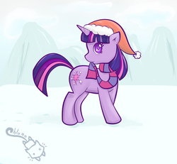 Size: 2976x2744 | Tagged: safe, artist:chlo-zo-neko, twilight sparkle, g4, clothes, female, high res, scarf, snow, solo, winter