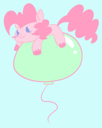 Size: 681x852 | Tagged: safe, artist:typhwosion, pinkie pie, earth pony, pony, g4, balloon, blue background, blushing, cute, diapinkes, ear fluff, female, floating, simple background, solo, that pony sure does love balloons, then watch her balloons lift her up to the sky, unshorn fetlocks