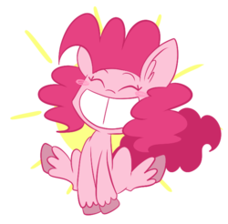 Size: 607x597 | Tagged: safe, artist:typhwosion, pinkie pie, earth pony, pony, g4, abstract background, blushing, cute, diapinkes, eyes closed, female, mare, sitting, smiling, solo, sun, unshorn fetlocks