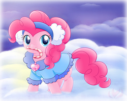 Size: 1200x960 | Tagged: safe, artist:raininess, pinkie pie, g4, candy, candy cane, clothes, female, food, mouth hold, solo, winter