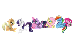 Size: 1024x512 | Tagged: safe, artist:paint-zuri, artist:stardust-the-kirin13, applejack, fluttershy, pinkie pie, rainbow dash, rarity, twilight sparkle, alicorn, pony, g4, collaboration, female, mane six, mare, twilight sparkle (alicorn)