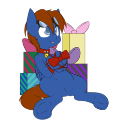 Size: 1500x1500 | Tagged: safe, artist:rice, oc, oc only, oc:seaward skies, pegasus, pony, bondage, goggles, implied shipping, male, present, ribbon, simple background, solo, transparent background