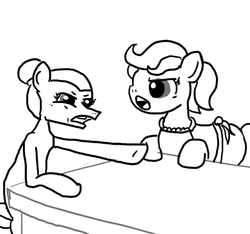 Size: 640x600 | Tagged: safe, artist:ficficponyfic, oc, oc:sweet tea, pony, colt quest, argument, explicit source, female, mare, old, table