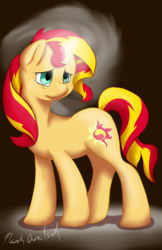 Size: 1024x1583 | Tagged: safe, artist:flashquatsch, sunset shimmer, pony, unicorn, g4, female, glowing horn, horn, magic, sad face, solo