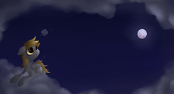Size: 5000x2700 | Tagged: safe, artist:snowyglaze, derpy hooves, pegasus, pony, g4, cloud, female, mare, moon, night, solo