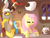 Size: 500x375 | Tagged: safe, artist:suenden-hund, angel bunny, discord, fluttershy, g4, chocolate, chocolate milk, christmas, female, food, male, milk, mistletoe, ship:discoshy, shipping, straight