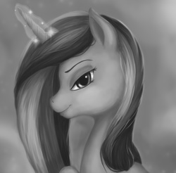 Size: 1570x1545 | Tagged: safe, artist:starblaze25, princess cadance, g4, female, looking at you, magic, monochrome, solo