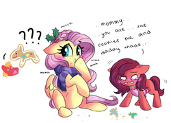 Size: 4200x3000 | Tagged: safe, artist:dreamscapevalley, big macintosh, fluttershy, oc, oc:apple luv, earth pony, pony, g4, apron, clothes, cookie, food, holiday, male, offspring, parent:big macintosh, parent:fluttershy, parents:fluttermac, pregnant, scarf, ship:fluttermac, shipping, stallion, straight