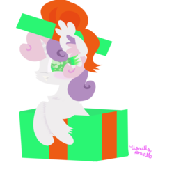 Size: 1008x1008 | Tagged: safe, artist:vanillaswirl6, sweetie belle, pony, g4, box, christmas, cute, female, fluffy, pony in a box, pony present, present, solo