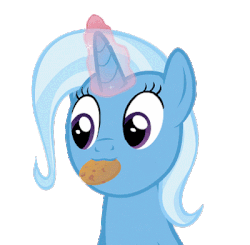 Size: 400x392 | Tagged: safe, artist:agrol, trixie, pony, unicorn, must be better, g4, :3, animated, cookie, cute, diatrixes, female, food, mare, mouth hold, nom, simple background, solo, transparent background, youtube link