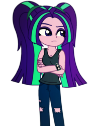 Size: 600x778 | Tagged: safe, artist:cbear624, aria blaze, equestria girls, g4, alternate clothes, cleavage, clothes, crossed arms, female, jeans, pants, ripped jeans, sleeveless, solo, tank top
