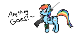 Size: 900x400 | Tagged: safe, artist:pinkamenadianepi, rainbow dash, pegasus, pony, fallout equestria, g4, fallout, fallout 4, female, gun, pipboy, pipbuck, rifle, simple background, sniper rifle, transparent background, weapon