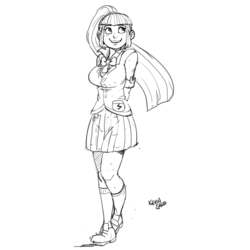Size: 900x900 | Tagged: safe, artist:kevinsano, sonata dusk, equestria girls, g4, breasts, busty sonata dusk, clothes, female, grayscale, looking up, monochrome, open mouth, school uniform, sketch, solo