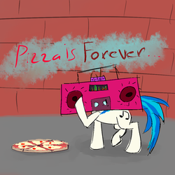 Size: 1000x1000 | Tagged: safe, artist:pinkamenadianepi, dj pon-3, vinyl scratch, g4, boombox, female, food, pizza, solo