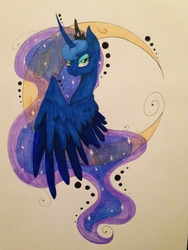 Size: 2448x3264 | Tagged: safe, artist:caldercloud, princess luna, g4, female, high res, moon, solo, tangible heavenly object, traditional art