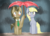 Size: 1650x1200 | Tagged: safe, artist:mojmojsanna, derpy hooves, doctor whooves, time turner, pegasus, pony, g4, blushing, female, grin, male, mare, rain, ship:doctorderpy, shipping, smiling, stallion, straight, umbrella