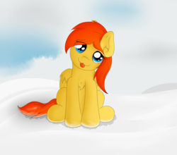 Size: 2500x2200 | Tagged: safe, artist:fluttair, oc, oc only, oc:sunrise, cute, female, high res, looking at you, snow, solo, tongue out