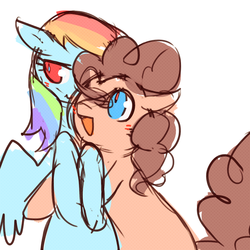 Size: 1280x1280 | Tagged: safe, artist:cherivinca, pinkie pie, rainbow dash, g4, blushing, hug, sketch