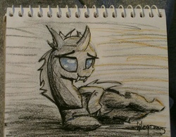 Size: 1280x998 | Tagged: safe, artist:shikogo, changeling, cute, cuteling, draw me like one of your french girls, holeless, on side, sketch, solo, traditional art