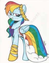 Size: 1024x1325 | Tagged: safe, artist:ponygoddess, rainbow dash, pegasus, pony, g4, the best night ever, clothes, commissioner:ajnrules, dress, female, gala dress, rainbow dash always dresses in style, solo, watermark