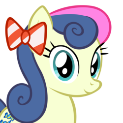 Size: 1342x1340 | Tagged: safe, artist:badumsquish, derpibooru exclusive, bon bon, sweetie drops, earth pony, pony, g4, accessory swap, adorabon, bon bon is amused, bow, bow bon, cute, female, hair bow, happy, looking at you, simple background, smiling, solo, transparent background, vector