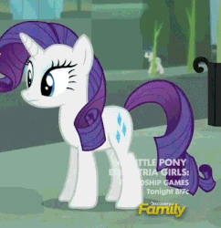 Size: 411x425 | Tagged: safe, screencap, lucky breaks, rarity, earth pony, pony, unicorn, g4, made in manehattan, season 5, animated, background pony, carriage, coach, discovery family logo, female, male, manehattan, mare, meta, solo, stallion, unnamed character, unnamed pony