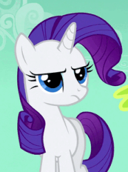 Size: 231x310 | Tagged: safe, screencap, rarity, spike, a dog and pony show, g4, animated, rarity is not amused, unamused