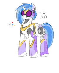 Size: 1600x2000 | Tagged: safe, artist:valcron, dj pon-3, vinyl scratch, android, gynoid, robot, g4, female, solo