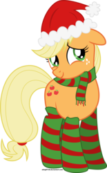 Size: 2561x4118 | Tagged: safe, artist:adog0718, applejack, g4, christmas, clothes, cute, female, hat, jackabetes, santa hat, scarf, simple background, socks, solo, striped socks, transparent background, vector