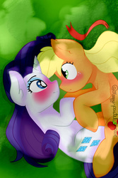 Size: 1280x1920 | Tagged: safe, artist:sleepy-pastel-ghostie, applejack, rarity, g4, female, lesbian, ship:rarijack, shipping