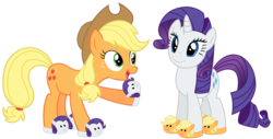 Size: 1663x846 | Tagged: safe, artist:s.guri, artist:sikander, artist:sketchmcreations, artist:slb94, applejack, rarity, earth pony, pony, unicorn, g4, applejack slippers, clothes, female, horn, lesbian, mare, rarity slippers, ship:rarijack, shipping, simple background, slippers, smiling, transparent background, vector