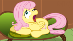 Size: 1366x768 | Tagged: safe, artist:feedfancier, fluttershy, pegasus, pony, g4, burp, derp, female, open mouth, questionable source, solo