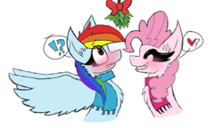 Size: 1186x684 | Tagged: dead source, safe, artist:rainbowcrash203, pinkie pie, rainbow dash, g4, blushing, female, lesbian, mistletoe, ship:pinkiedash, shipping, wingboner