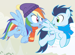 Size: 1000x735 | Tagged: safe, artist:dm29, rainbow dash, soarin', pony, g4, female, flying, holiday horse days, male, ship:soarindash, shipping, snow, straight