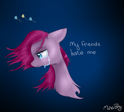 Size: 910x818 | Tagged: safe, artist:minapone, pinkie pie, g4, crying, female, floppy ears, pinkamena diane pie, signature, solo