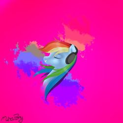 Size: 773x773 | Tagged: safe, artist:minapone, rainbow dash, g4, female, headphones, signature, solo