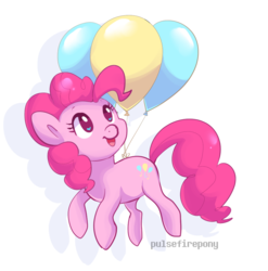 Size: 978x988 | Tagged: safe, artist:pulsefirepony, pinkie pie, earth pony, pony, g4, balloon, cute, diapinkes, female, heart eyes, mare, open mouth, simple background, solo, then watch her balloons lift her up to the sky, white background, wingding eyes