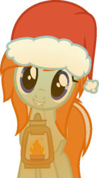 Size: 356x635 | Tagged: safe, artist:pegasski, oc, oc only, oc:mila, earth pony, pony, g4, base used, christmas, earth pony oc, female, hat, holiday, lamp, looking at you, mare, mouth hold, santa hat, solo