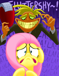 Size: 843x1089 | Tagged: safe, artist:royalrainbow51, fluttershy, pony, g4, courage the cowardly dog, crossover, duo, electric razor, freaky fred, naughty, pure unfiltered evil, this will end in baldness