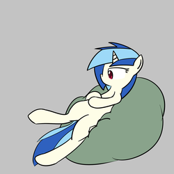 Size: 2000x2000 | Tagged: safe, dj pon-3, vinyl scratch, pony, unicorn, g4, beanbag chair, female, gray background, high res, mare, simple background, solo