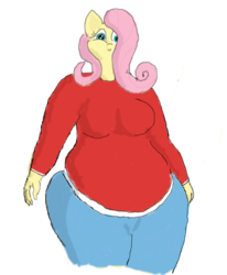 Size: 624x756 | Tagged: safe, artist:lupin quill, fluttershy, anthro, g4, bbw, breasts, chubby, clothes, fat, female, solo, sweater, sweatershy