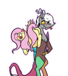 Size: 540x608 | Tagged: safe, artist:suenden-hund, discord, fluttershy, g4, alternate hairstyle, blushing, female, male, piercing, ship:discoshy, shipping, straight